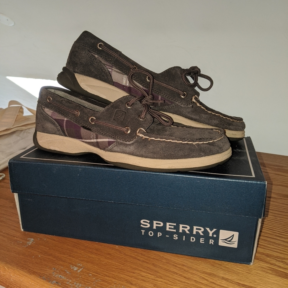 Sperry Topsider Gray with purple plaid